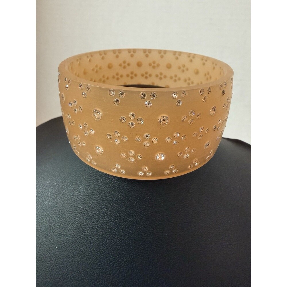 Vintage‎ 90s Wide Translucent Yellow Acrylic Lucite Rhinestone Bangle Bracelet